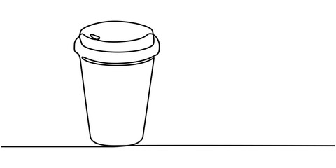 Coffee to go continuous line vector illustration, Paper cup of coffee in Continuous line drawing. Concept of hot drink to go in lineart style. Editable stroke. Simple Vector illustration, Сontinuous