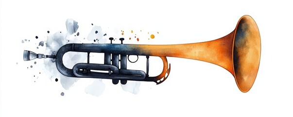 A beautifully designed trumpet surrounded by artistic splashes of color, perfect for musical themes and creativity.