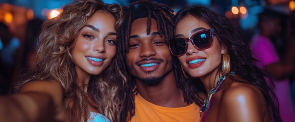 Fototapeta premium Happy Group of Friends Taking a Selfie at a Night Club