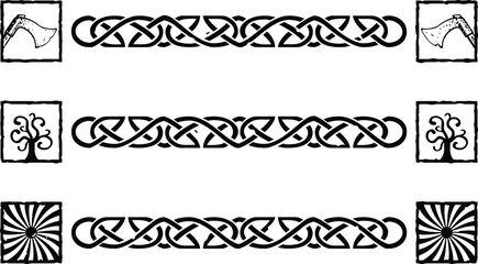 Seamless Viking Knot Border - Square Ends - Axe, Tree, Spiral
