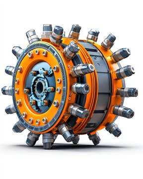 recommend clip art: A detailed mechanical device featuring an orange and silver color scheme, designed for engineering and industrial applications.