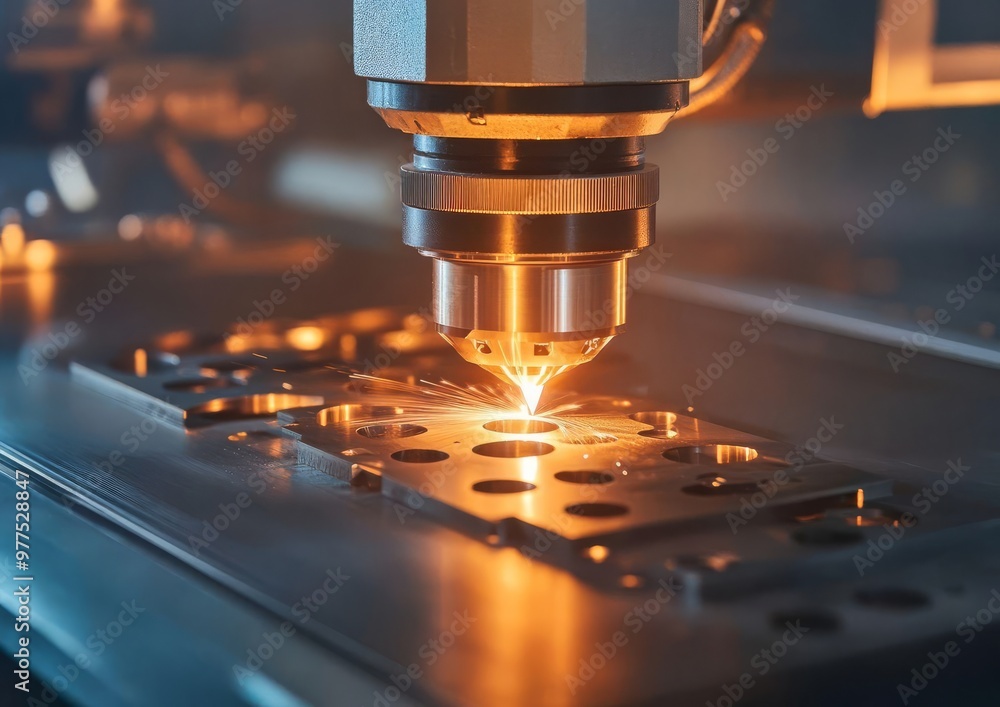 Poster advanced laser cutting machines in a fully automated industrial environment showcasing precision man