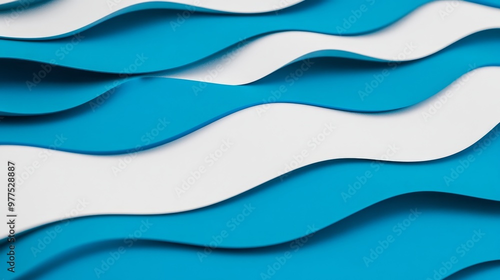 Poster 3d undulating lines made of blue and white. multicolored 3d render.