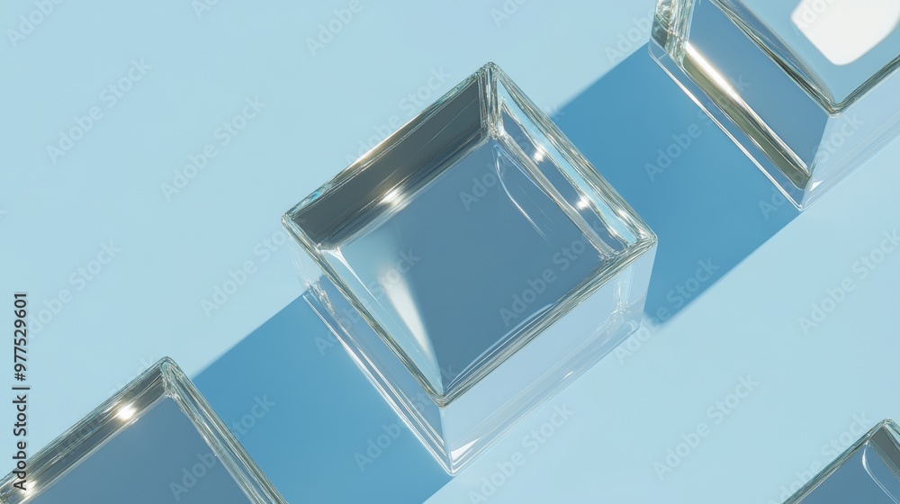 Poster a blue surface with translucent blocks. a visionary techno design with copy space. 3d rendering.