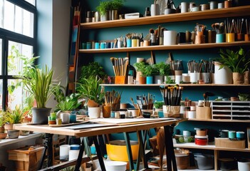 vibrant workspace featuring essential organized supplies creative projects productive tasks, office, tools, materials, organization, creativity
