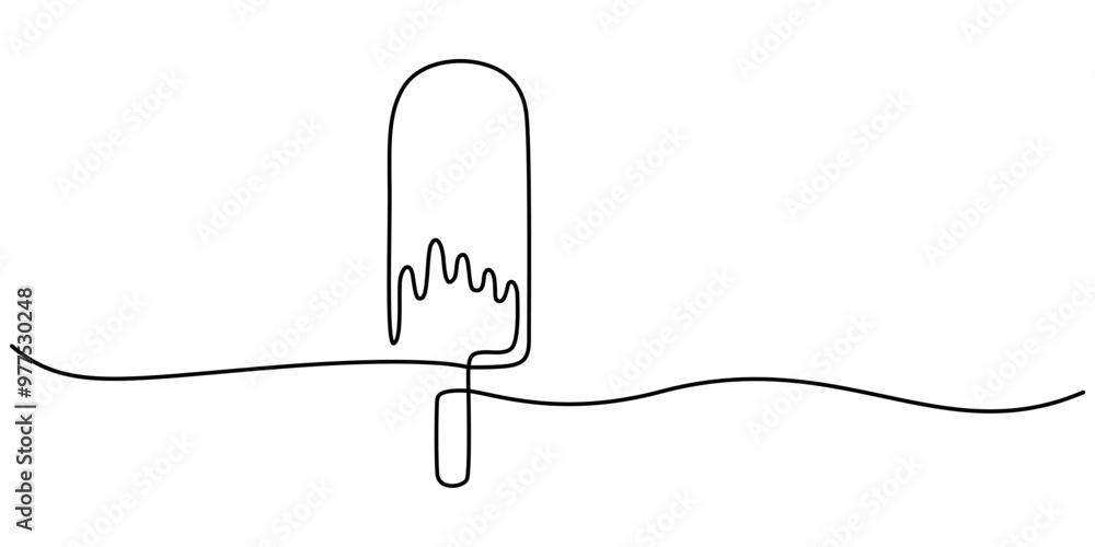 Poster continuous line art drawing of ice cream, popsicle stick ice cream set vector one line continuous dr