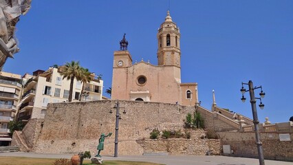 Obraz premium Église de Sant Bartomeu et de Santa Tecla, Sitges, Espagne, Catalogne, province de Barcelone.
