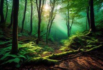 Fototapeta premium vibrant forests showcase lush greenery barren landscapes fallen tree debris striking natural contrast, trees, nature, wilderness, foliage, earth