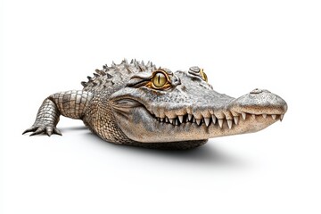 Naklejka premium A realistic crocodile with intricate details, showcasing its impressive features and texture in a clean white background.