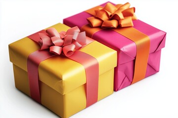 Obraz premium Brightly wrapped Christmas gifts with bows, isolated on white.