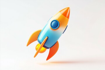 3D icon of a rocket, simple design, blue and orange gradient color with a white background.