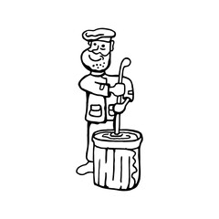 Drawing of a man mixing milk, a milkman or a cook