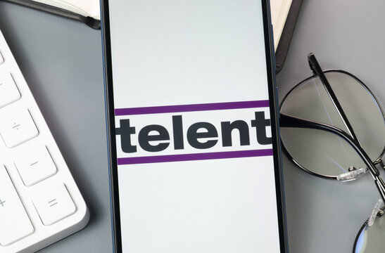 New York, USA - 30 August 2024: Telent Logo on Phone Screen, Company Icon on Display