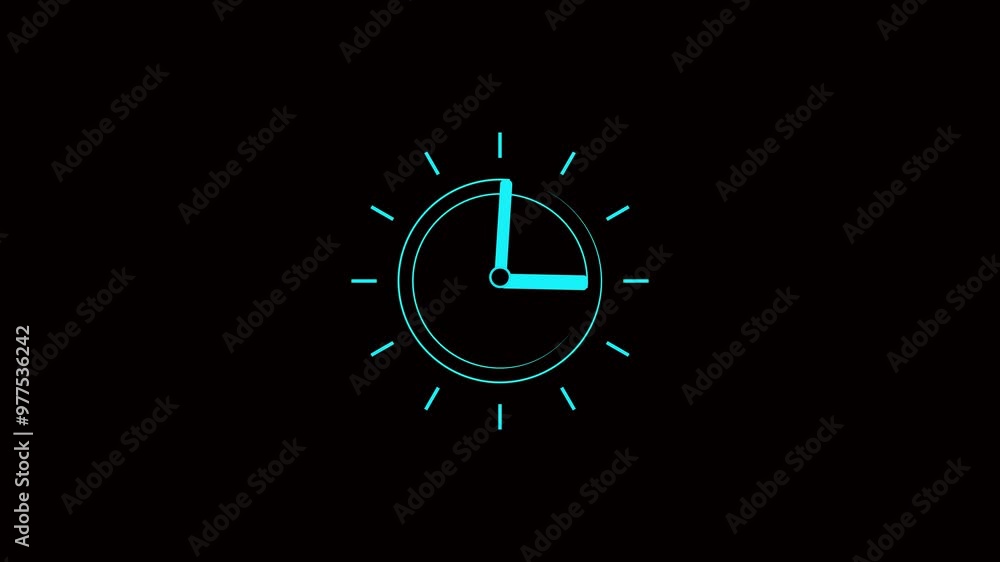 Poster clock icon countdown 24 hour day fast speed animation. abstract new analog clock icon animation.