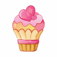 Delicious cupcake with hearts, watercolor painting illustration  (19)