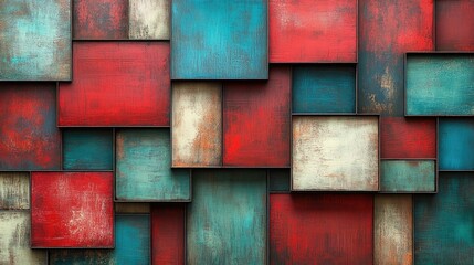 Dynamic Color Blocking in Vibrant Red and Teal with Organic Texture
