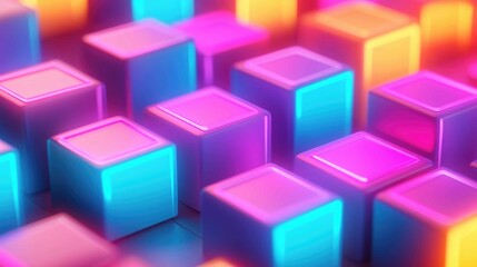 Fototapeta premium Dynamic Geometric 3D Blocks: Abstract Neon Glow