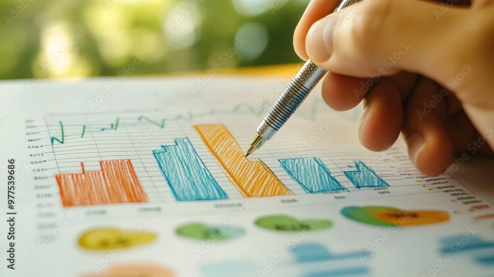 Poster hand drawing bar graph chart business data analysis