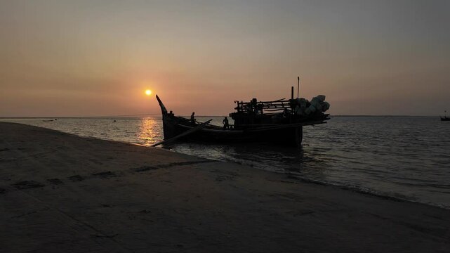 Fishing boats in the sunset, Chittagong Division, Cox's Bazar Sadar, Bangladesh