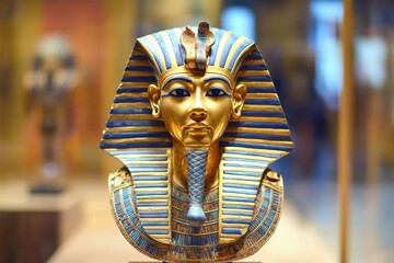 Egyptian Pharaoh Tutankhamun Funeral Mask. Ancient Archaeology Collage of Antique Burial Mask