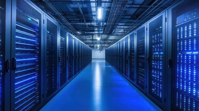 A well-lit data center with highly efficient cooling systems and state-of-the-art storage arrays for large-scale data management.