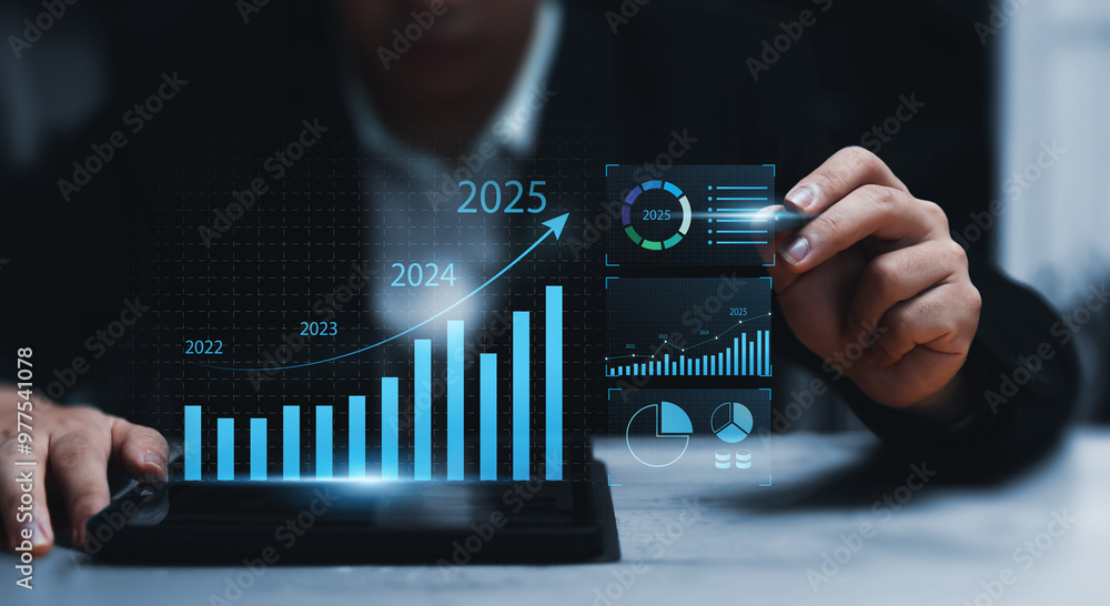 Aufkleber business 2025 analytics tools charts and graphs with statistics to analyze business potential and fo