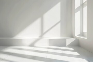 Naklejka premium A white room with a window and a bench