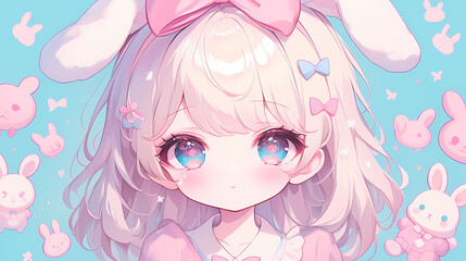 Obraz premium Chibi Anime Love Story – Cute Girls in Love Illustration 