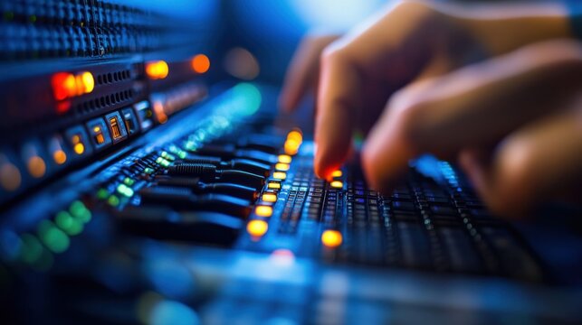 An IT professional configuring network settings on a large IT network system, ensuring secure and efficient data flow.