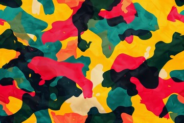 A colorful and abstract painting of a camo pattern