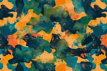 A colorful and abstract painting of a camo pattern