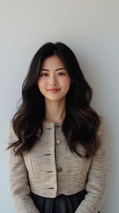 Fototapeta premium 회색 자켓 입은 한국 여성 패션