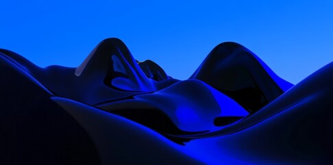 An illustration of bright blue fabric material on a dark shadowed abstract background