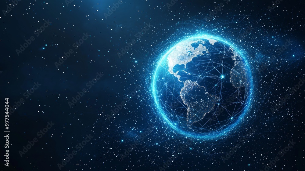 Aufkleber An interactive educational experience featuring a blue hologram globe with a world map with glowing data streams, stock global communication networks, virtual reality simulations, and geospatial data