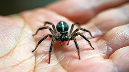 Obraz premium tiny spider in palm of hand