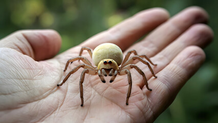 Obraz premium tiny spider in palm of hand