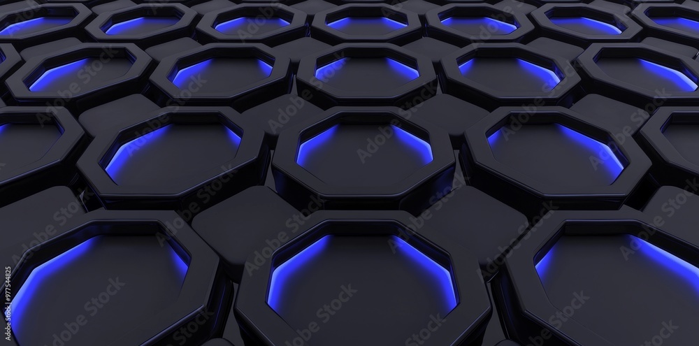 Aufkleber A circle holographic hud with eight hexagons and a transparent background with neon light blue color