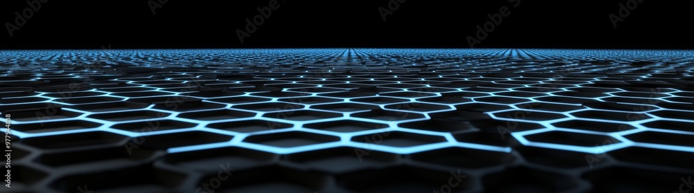 Poster HUD with circle shape and circuit line connected to transparent hexagon background