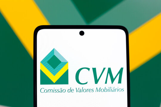 September 16, 2024, Brazil. In this photo illustration, the Comiss&atilde;o de Valores Mobili&aacute;rios (CVM) logo is displayed on a smartphone screen.