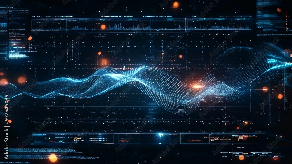 Poster An abstract technology concept called big data aims to integrate advanced algorithms and large amounts of information for the purpose of providing cutting-edge innovations.