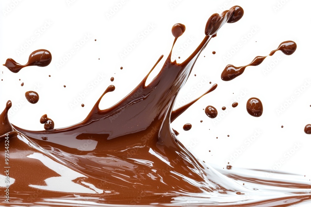Leinwandbilder The swirl splash of dark brown chocolate is isolated over a clear  background, and has a generative AI. The fluid element is flowing in the form of a wave.