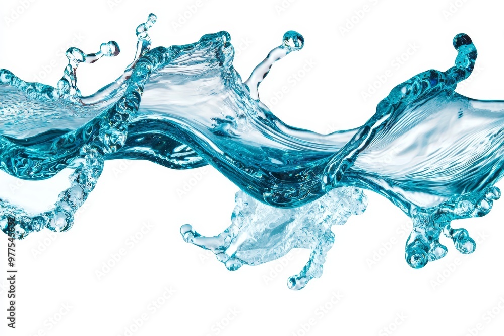Aufkleber water splashes with bubbles isolated on a clear background, liquid flowing like a wave.