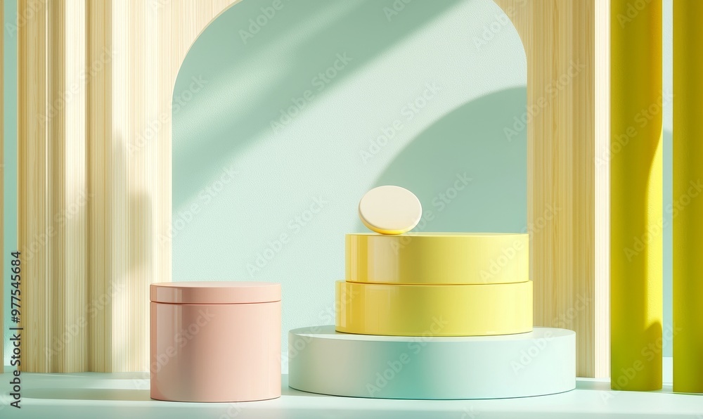 Leinwandbilder a 3d render of an empty podium platform with blue color on a cold colorful tone, suitable for showin