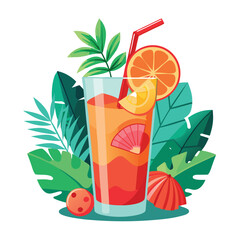 Tropical cocktail vector illustration isolated on a white background