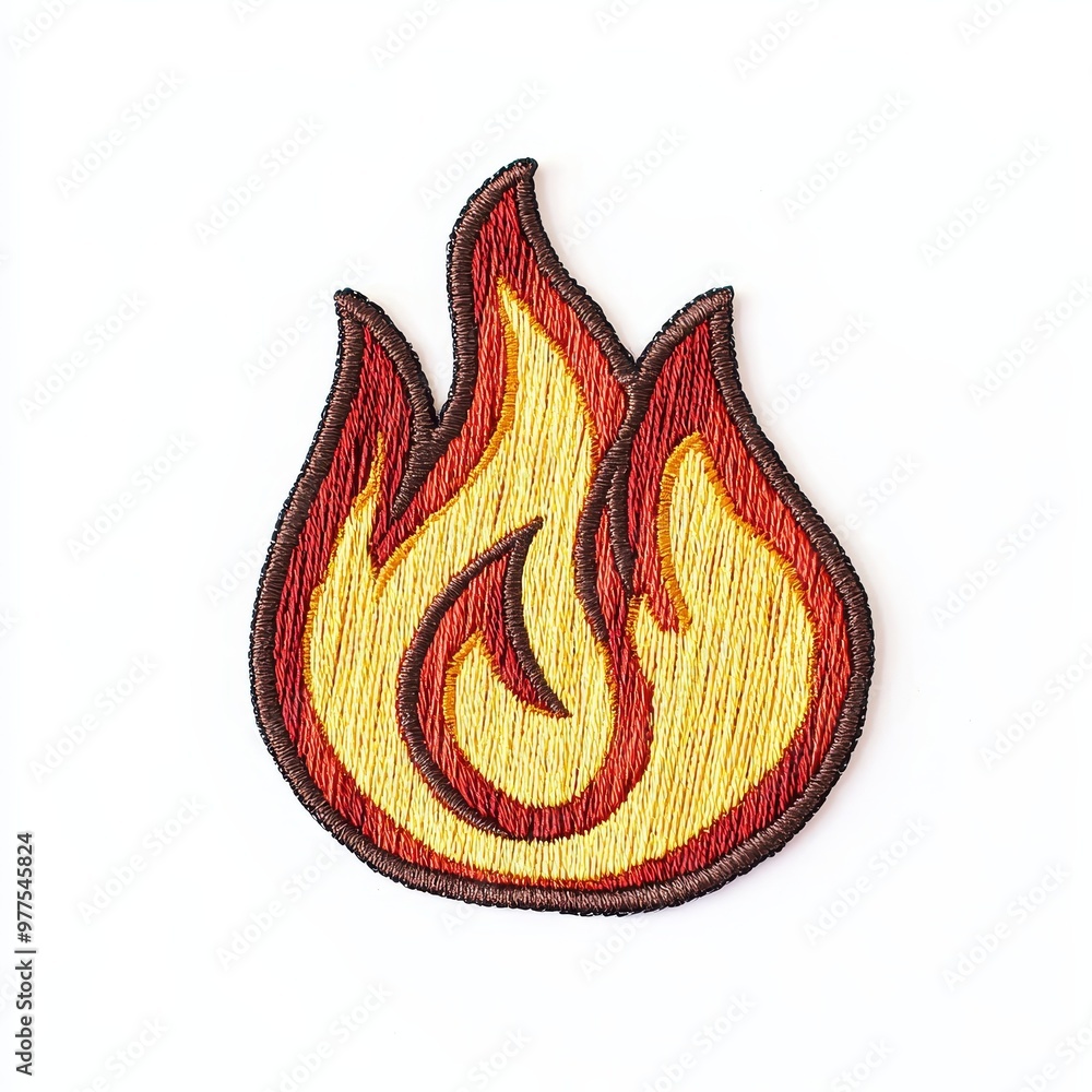 Poster patch badge with fire embroidery on an isolated transparent background, created with generative ai