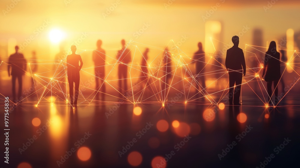 Aufkleber flowing crowds with an extensive network of connections. smart city, big data, wifi concept.