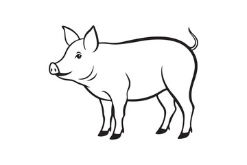Pig line art silhouette vector illustration, Pig line art silhouette vector, Pig line art 