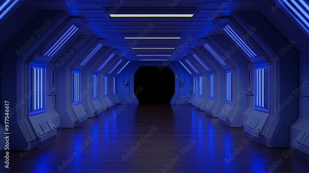 Poster an abstract futuristic science spaceship tunnel corridor with glowing lights as a wallpaper backgrou