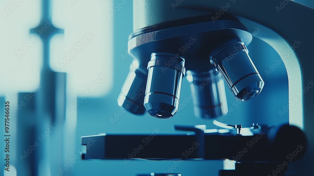 Poster science microscope data analysis in the laboratory, medicine equipment research setting in lab for c