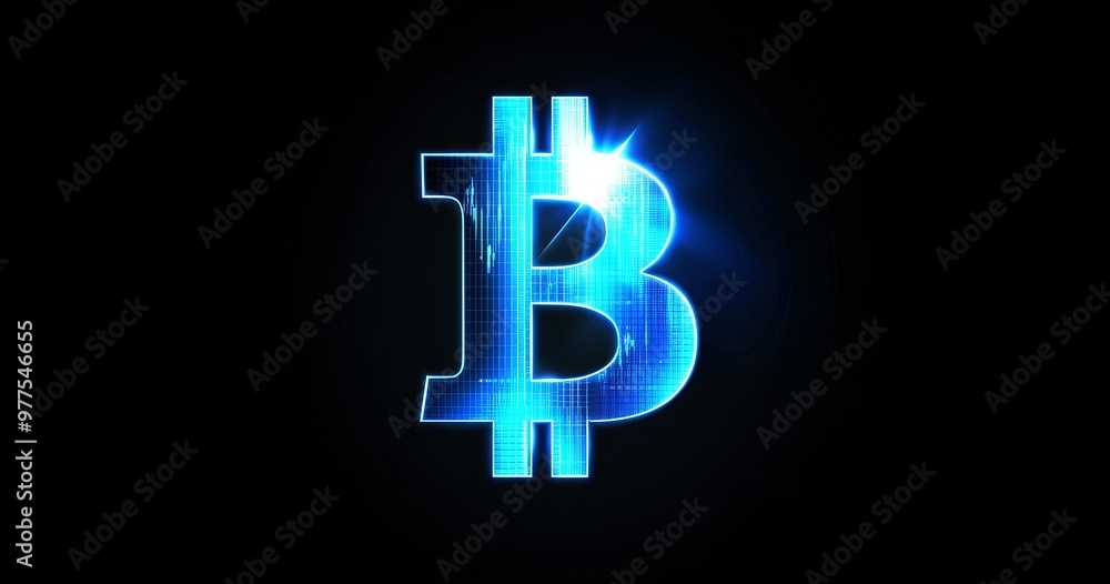 Leinwandbilder an indicator with digital statistics and a glowing hologram for bitcoin